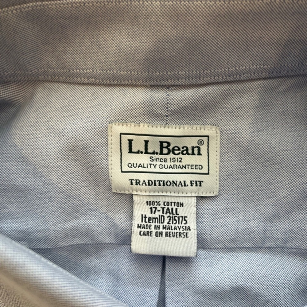 LL Bean Mens Traditional Fit Oxford Shirt Short Sleeve Blue‎ 17-Tall 215175 - Picture 3 of 6